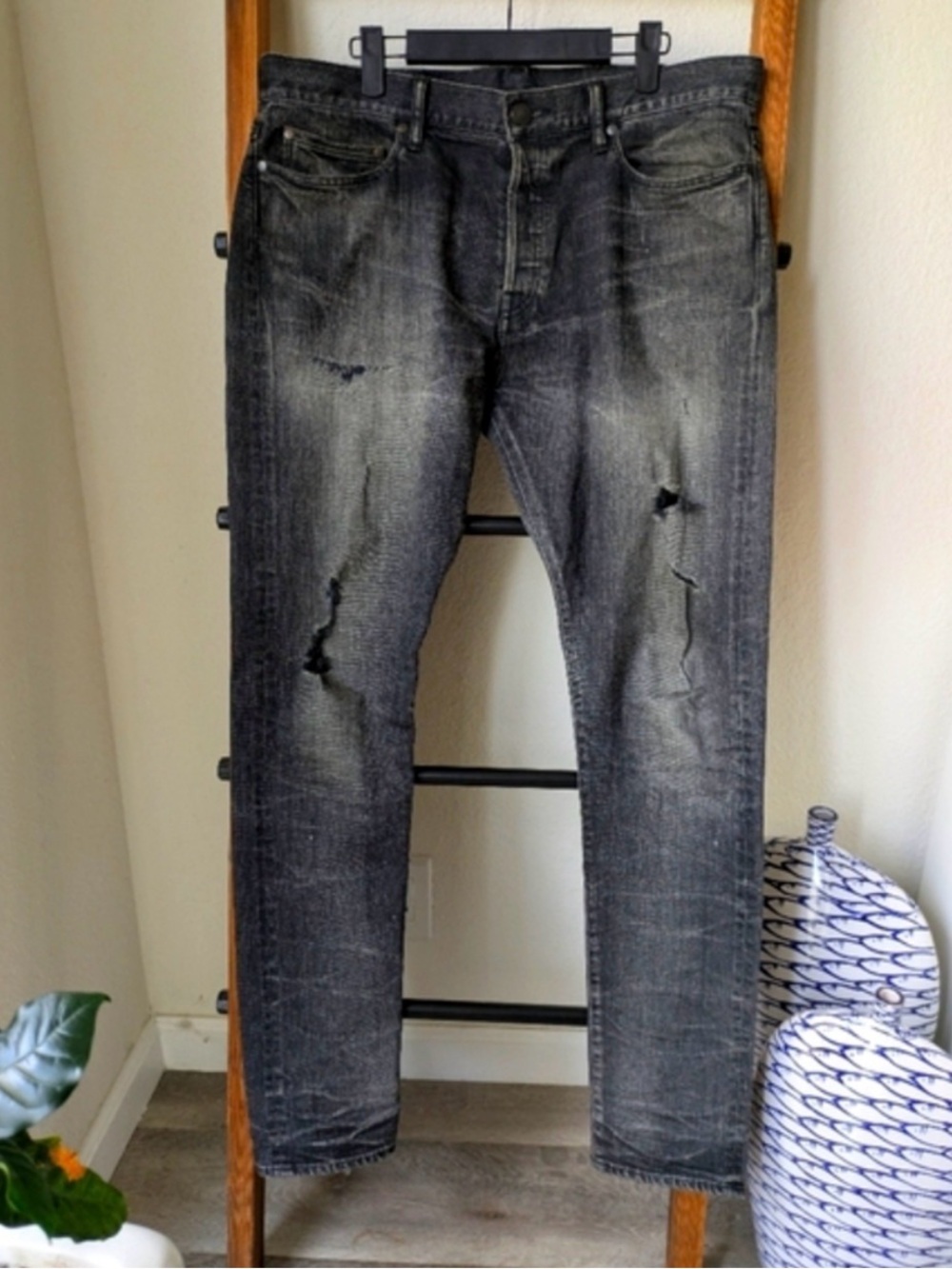 John Elliott Men's Skinny Jeans in Washed Black